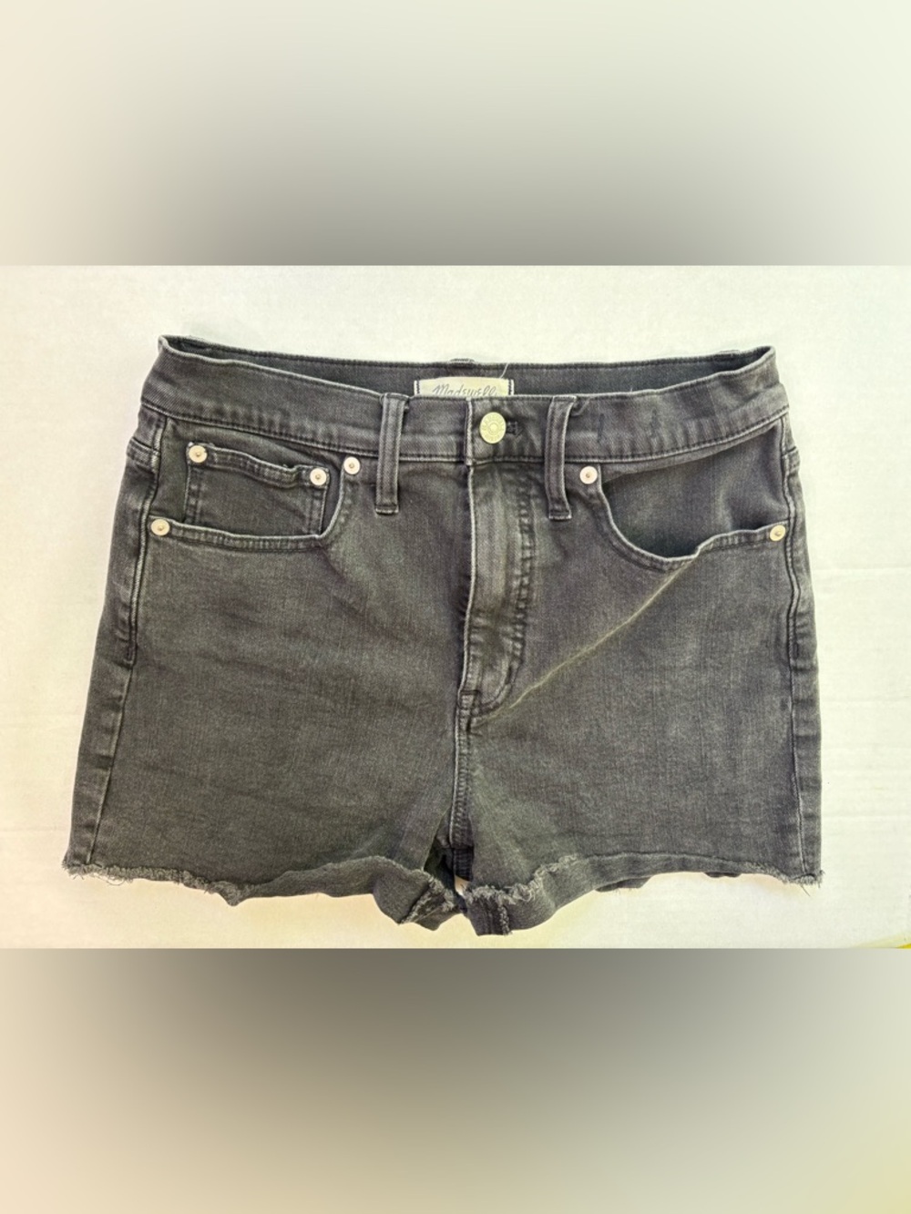 Madewell Washed Black High-Rise Shorts Size 27 Y2K Grunge Distressed Cutoff